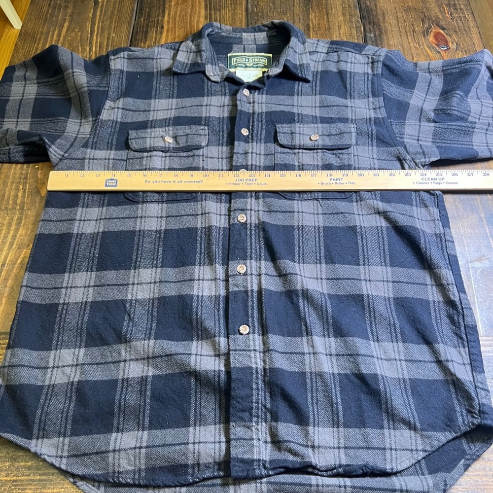 Field & Stream Mens XL Gray Black Plaid Cotton Flannel Button Down Shirt vintage - Picture 4 of 6